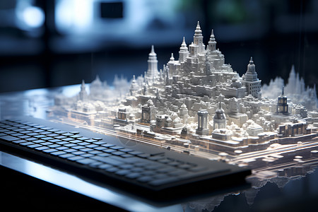 模特模型概念键盘设计的城市插画