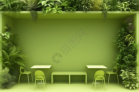 室外地板绿色植物环绕插画