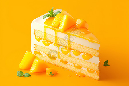 新鲜蛋糕美味的芒果蛋糕插画