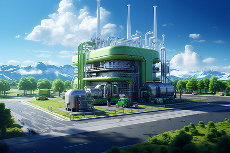 持续的绿色氢能化工厂插画