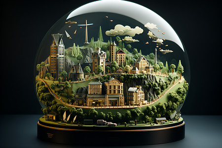 玻璃球中的城市背景图片