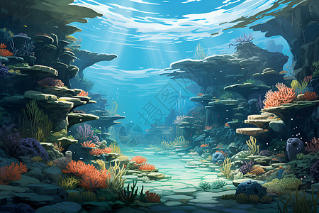 海洋岛屿深海的宁静与梦幻插画