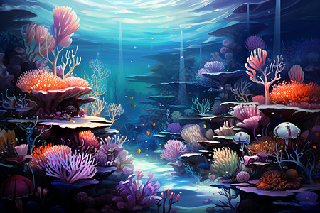 梦幻海底珊瑚礁海洋高清图片