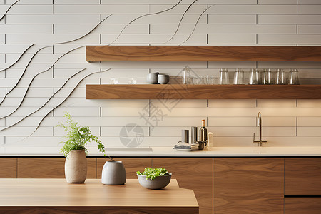 白色简约厨房桌台简约木质纹理的厨房背景