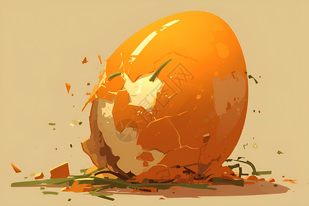 蛋壳图片一颗破损的鸡蛋插画