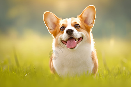 草地上的柯基犬背景图片