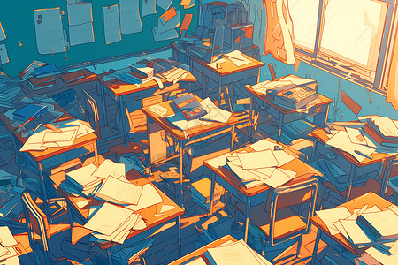 桌上的纸张课桌上的书籍插画