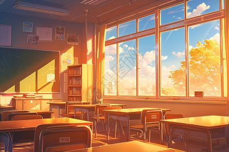 明亮的窗户明亮的教室插画