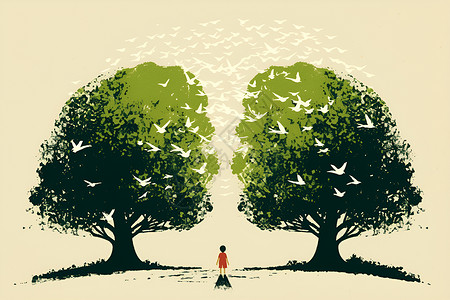 两颗乌梅两颗茂盛的大树插画