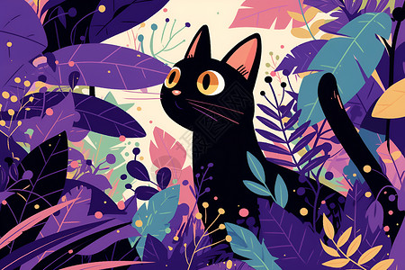 花园里黑猫花园里的黑猫插画