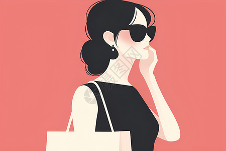 拎着购物袋的美女戴着墨镜的时尚购物女性插画