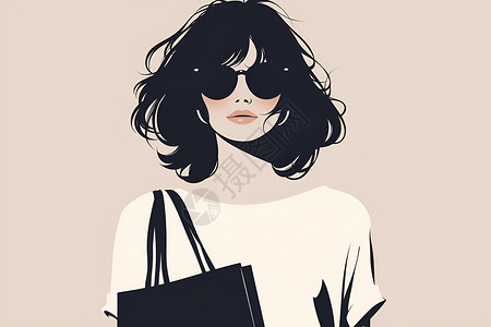 拎着购物袋的美女戴着墨镜购物的女性插画