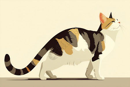站立姿势信一只猫注视远方插画