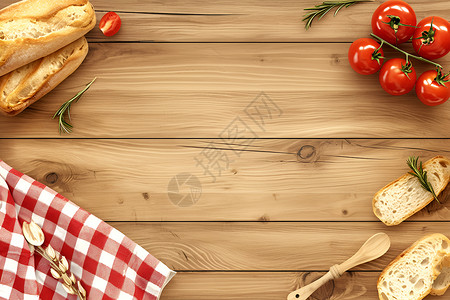 桌上的蔬菜桌上的面包和番茄插画