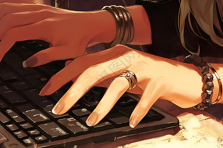 科技按键手指敲打着键盘插画