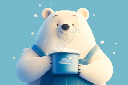 可爱水杯拿着水杯的北极熊插画