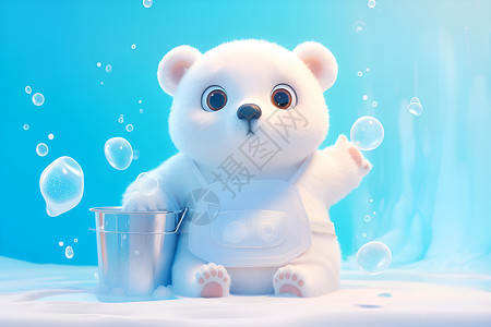 可爱杯子泡泡中的小白熊插画