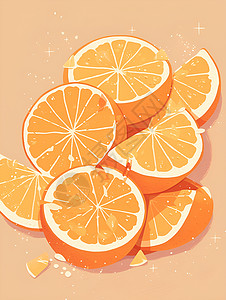橙子竖切素材切开的橙子插画