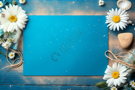 蓝色信纸边框木板上的信纸背景背景