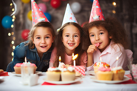 生日蛋糕素材庆祝生日的孩子们背景