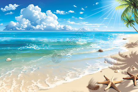 沙子素材美丽的海滩风景插画