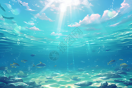 大海海鱼海洋奇妙光影插画