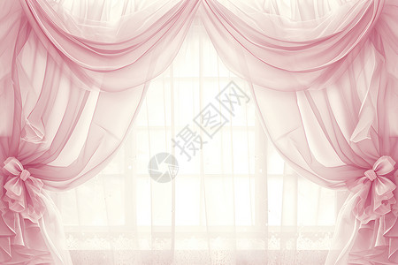 艺术浪漫素材粉色的窗帘插画