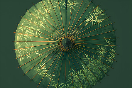 七色伞绿色的油纸伞插画