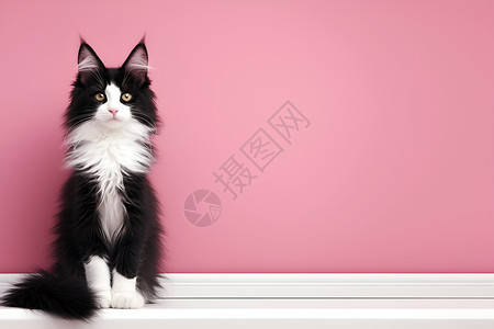 粉色花纹素材粉色背景前的猫咪背景