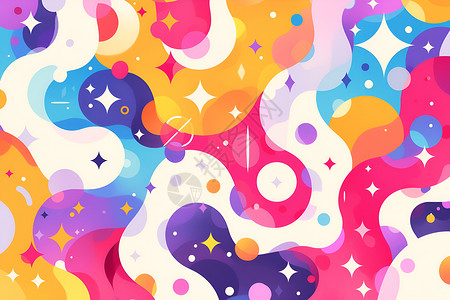 七彩泡泡素材七彩泡泡与星星的壁纸插画