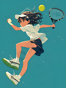 球拍运动跃起的网球少女插画