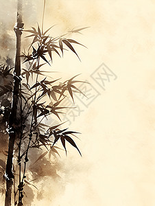 竹子罩静谧雅致的山水画插画