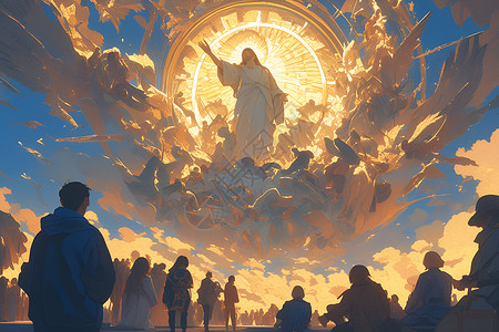 圣像和游客耶稣油画高清图片