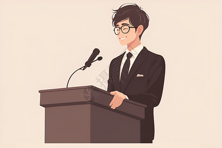 年轻男模演讲台上发言的男子插画