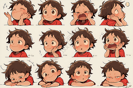 好奇表情包可爱男孩的表情插画