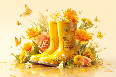 精美的黄色雨靴插画