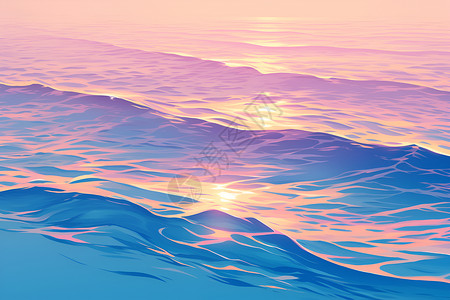 云纹水纹落日下的海洋插画