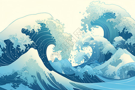 水纹图形大海里翻腾的海浪插画
