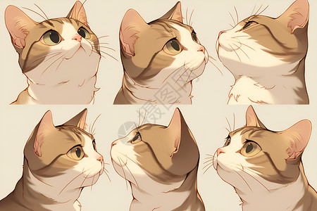乖巧表情猫咪的多角度面容插画