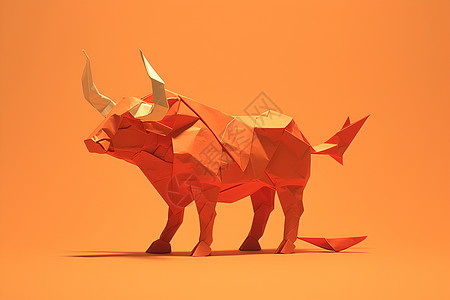 立体形状纸牛的手工艺术插画