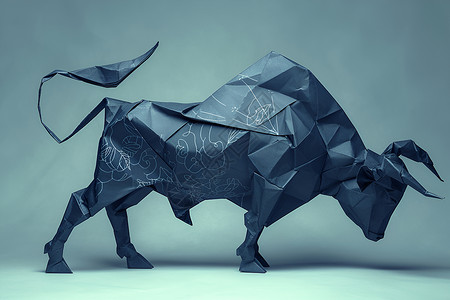 折纸箱纸牛在蓝灰背景中插画