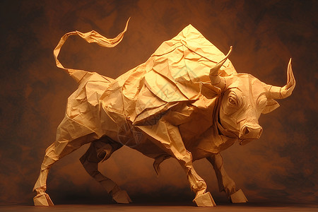 花的形状折纸制造出的纸牛插画