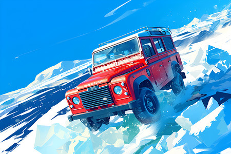 越野车雪雪地上的越野车插画
