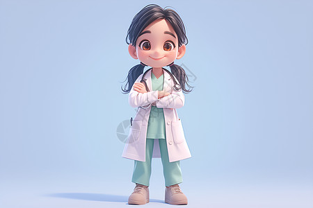 卡通女孩形象穿着医生制服的女孩插画