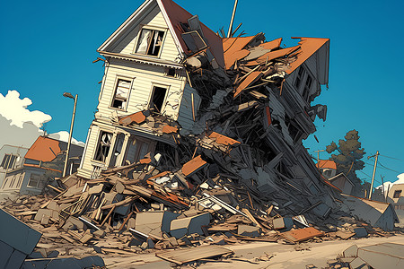 瓦解的残破的房屋插画