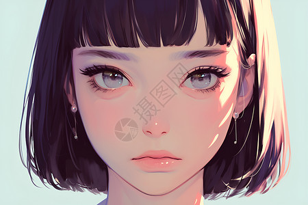 发抖表情少女的面容插画