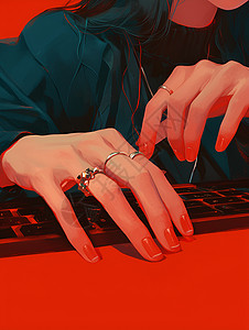 手指放在嘴唇上女人手指放在键盘上插画