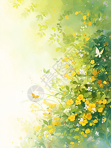 清新绿叶植物和谐自然花朵插画