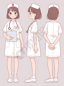 胸牌背景护士们三视图插画