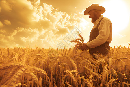 麦田里的农夫背景图片